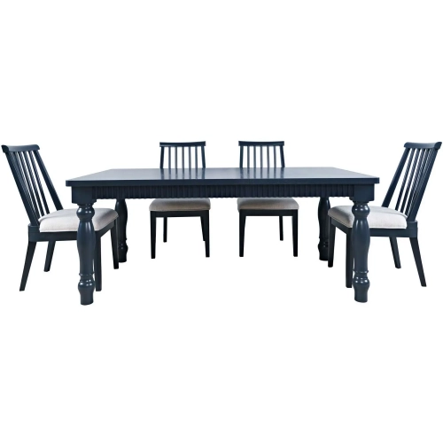 Westport 5 Piece 72" Dining Set in Navy Blue Wood & Beige Fabric